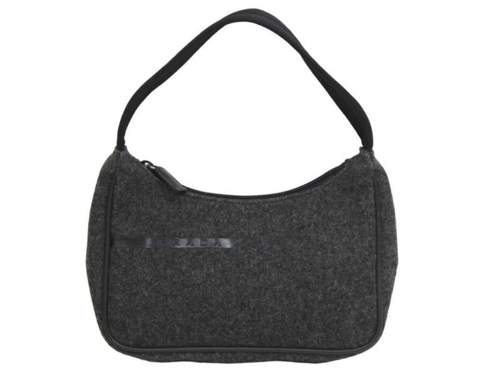 Prada SPORTS Sport Hobo Handbag Bag Gray Black Wool Canvas